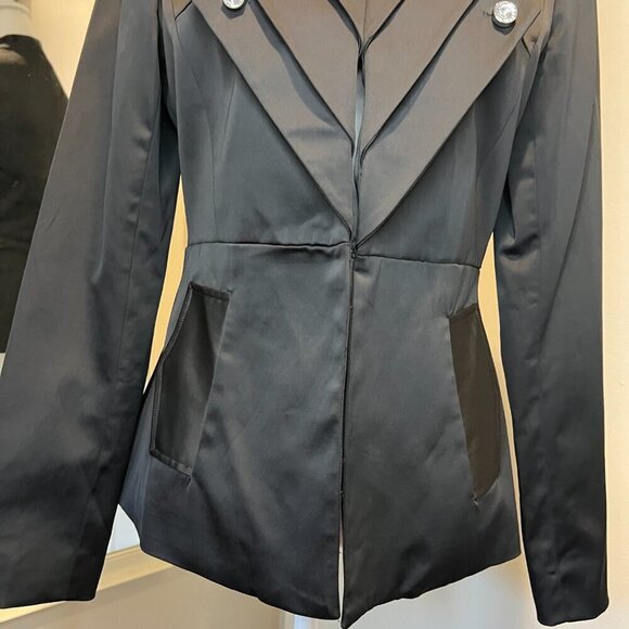 CC Couture Black Satin look Evening Jacket with Rhinestone buttons, Size Medium - Picture 5 of 13